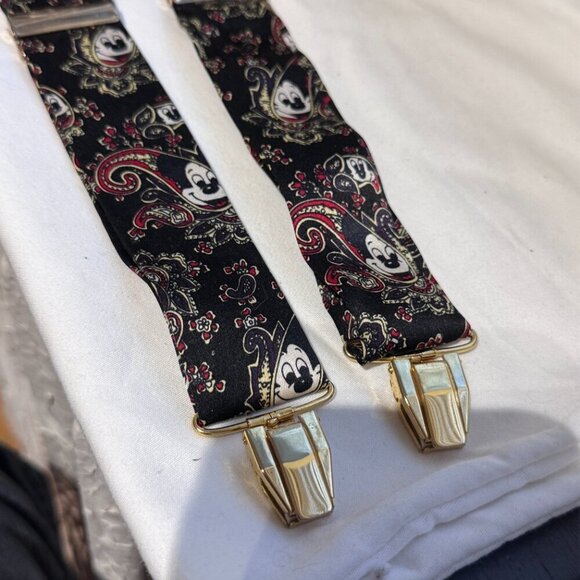 🎩 Rare Vintage Disney Mickey Mouse Paisley 100% Silk Suspenders 🎩 - Picture 12 of 16